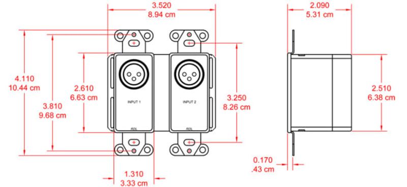 RDL Dante Veggpanel 2xXLR Inn/2x Linje Ut Bak POE