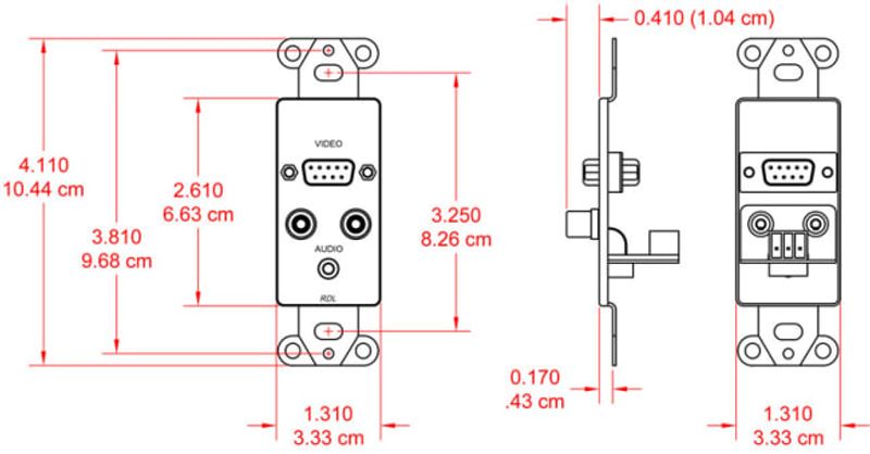 RDL Termineringsplate 2x RCA,1x3,5mm,1xVGA for US-veggboks