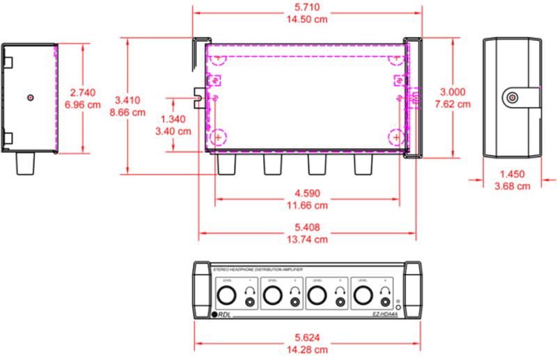 Forsterker Hodetelefon 1:4 Tilkobling front