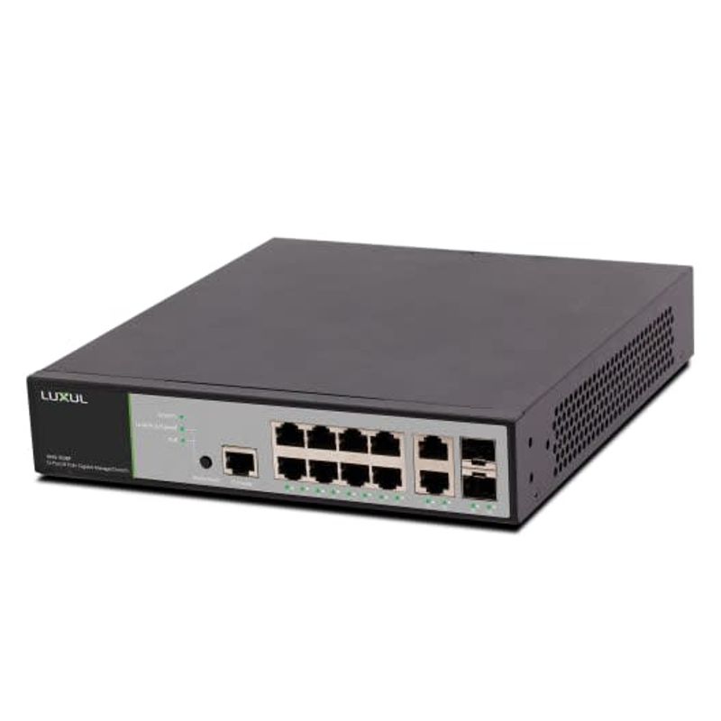 Luxul Switch Managed 12P/8PxPoE+ Gigabit L3 130W POE, port front