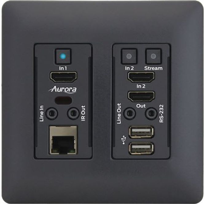Hovedbilde AURORA veggpanel transciever 1G 2xHDMI RS232 USB IR sort