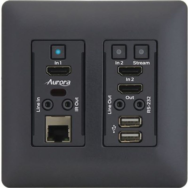 AURORA veggpanel transciever 1G 2xHDMI RS232 USB IR sort
