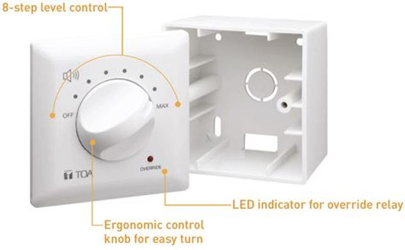 TOA Volumkontroll 60W, 2/3/4 tråds, med påveggboks, 80mm