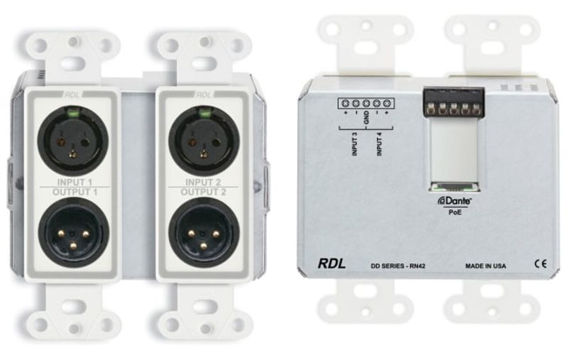 Dante Veggpanel Bi-Directional Mic/Line Interf.4x2 POE Hvit